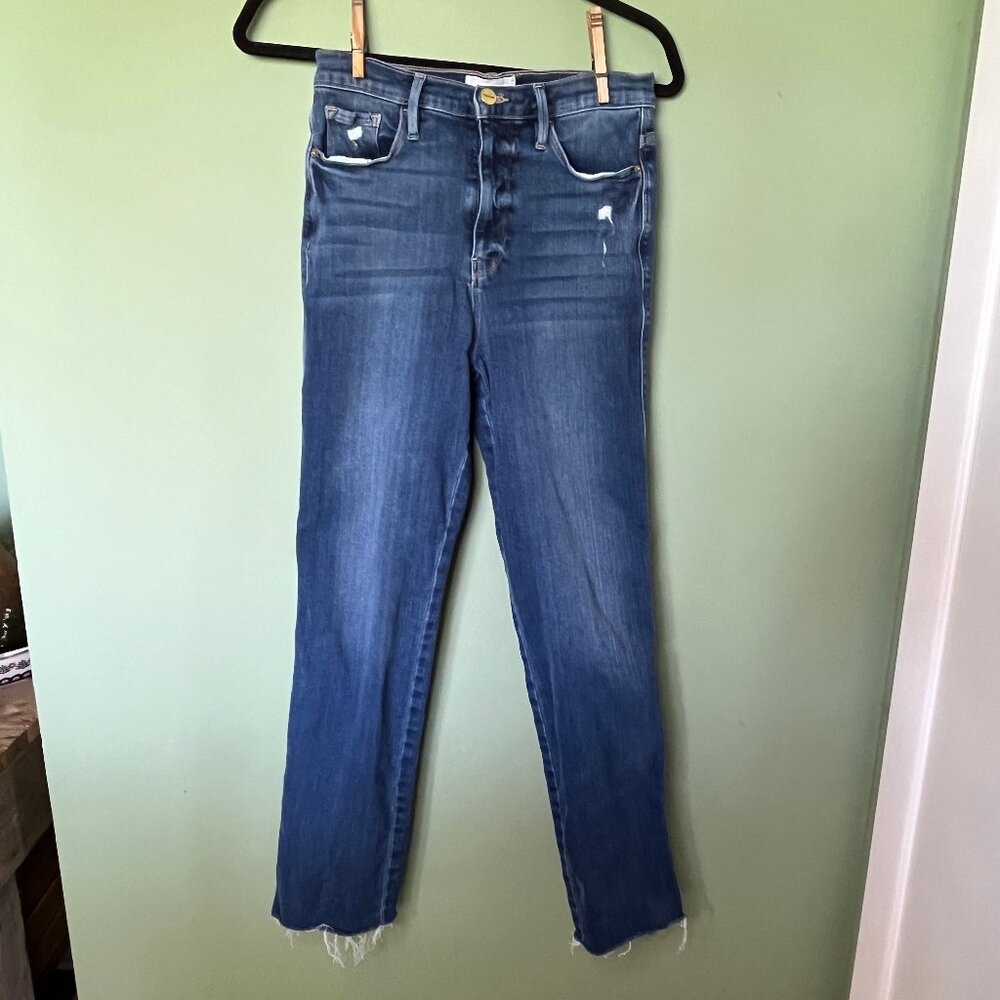 $168 FRAME Le Sylvie Slender Straight Ankle Jeans Cropped Size 27